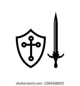 Shield and sword icon. Protection flat sign design. Guard vector icon. Armor symbol pictogram. UX UI icon