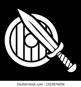 Shield and sword icon silhouette 