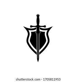 Icono de escudo y espada en diseño plano moderno 