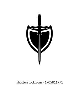 Shield and sword icon in trendy flat design 