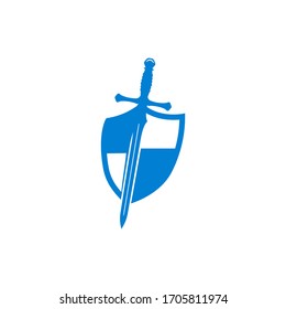 Shield and sword icon in trendy flat design 