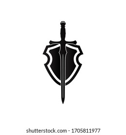 Shield and sword icon in trendy flat design 