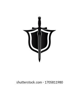 Shield and sword icon in trendy flat design 