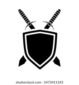 Shield and sword icon vector. Shield illustration sign. Sword symbol or logo.