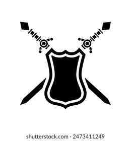 Shield and sword icon vector. Shield illustration sign. Sword symbol or logo.