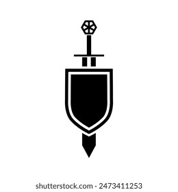 Shield and sword icon vector. Shield illustration sign. Sword symbol or logo.