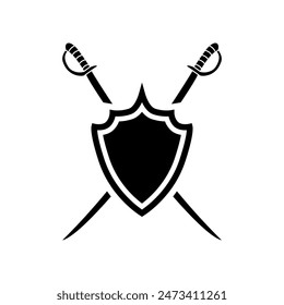Shield and sword icon vector. Shield illustration sign. Sword symbol or logo.