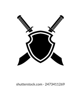 Shield and sword icon vector. Shield illustration sign. Sword symbol or logo.