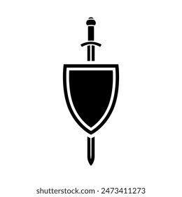 Shield and sword icon vector. Shield illustration sign. Sword symbol or logo.