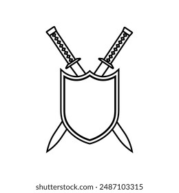Shield and sword icon vector. Shield illustration sign. Sword symbol or logo.