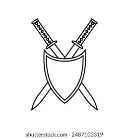 Shield and sword icon vector. Shield illustration sign. Sword symbol or logo.