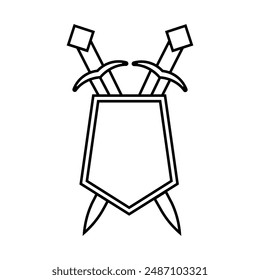 Shield and sword icon vector. Shield illustration sign. Sword symbol or logo.
