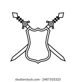 Shield and sword icon vector. Shield illustration sign. Sword symbol or logo.