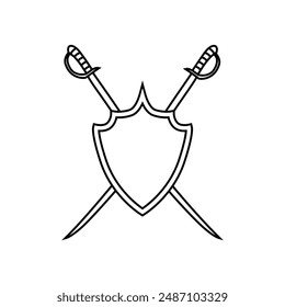 Shield and sword icon vector. Shield illustration sign. Sword symbol or logo.