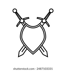 Shield and sword icon vector. Shield illustration sign. Sword symbol or logo.