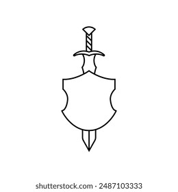 Shield and sword icon vector. Shield illustration sign. Sword symbol or logo.