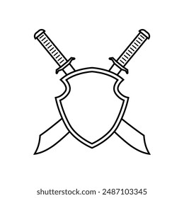 Shield and sword icon vector. Shield illustration sign. Sword symbol or logo.