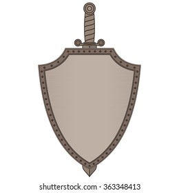 Shield and sword icon.  Vector illustration isolated on white background.