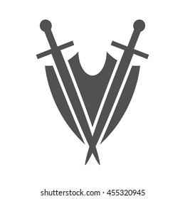Shield and sword icon,shield and sword silhouette on a white background