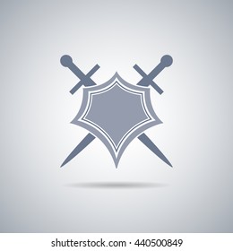Shield and sword icon,shield and sword silhouette with shadow 