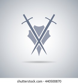 Shield and sword icon,shield and sword silhouette with shadow 