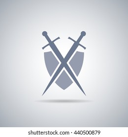 Shield and sword icon,shield and sword silhouette with shadow 