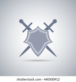 Shield and sword icon,shield and sword silhouette with shadow 