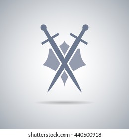 Shield and sword icon,shield and sword silhouette with shadow 
