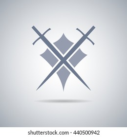 Shield and sword icon,shield and sword silhouette with shadow 