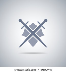 Shield and sword icon,shield and sword silhouette with shadow 