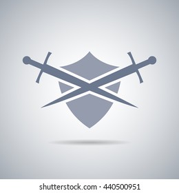 Shield and sword icon,shield and sword silhouette with shadow 