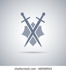 Shield and sword icon,shield and sword silhouette with shadow 