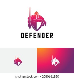Shield Sword Knight Defender Spartan Soldier Warrior Mascot Logo