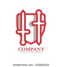 shield and sword with letter S logo. Vector illustration