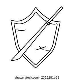 Shield and sword line style icon design
