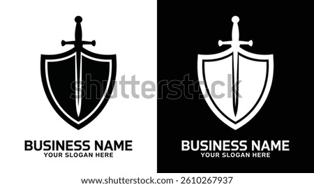 Shield and Sword Logo Bold Black Protection for Security