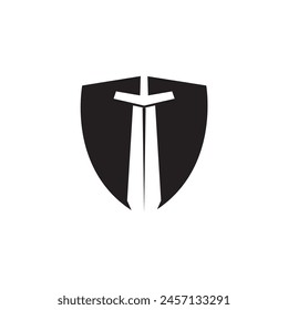 shield sword logo design illustration.