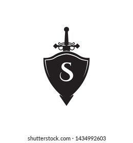 Shield and sword logo design symbol - Vector