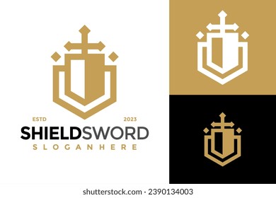 Shield Sword Logo design vector symbol icon illustration
