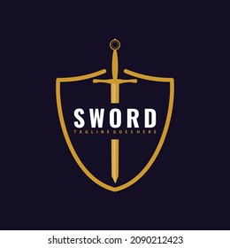 shield and sword logo  in elegant design template gold