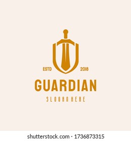 Logo Shield y Sword hipster retro vintage plantilla vectorial, logotipo Guardian