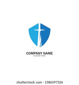 Shield and Sword logo icon design template.Guardian icon.security element.