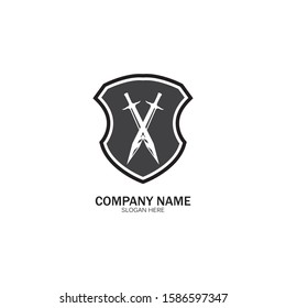 Shield and Sword logo icon design template.Guardian icon.security element.