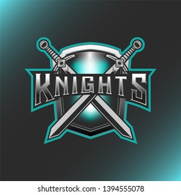 Shield and Sword Logo Mascot Vector Illustration 