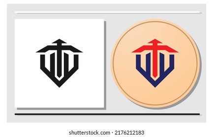 The shield and sword logo on it is blue and red