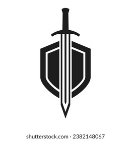 Shield and sword logo on a white background