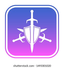 Shield and sword logo template. Protected icon. Three swords and sheild.