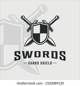 diseño gráfico del icono de la plantilla vintage de ilustración vectorial de la pantalla y el logotipo de la espada. swords o blade o símbolo de sable y símbolo para empresas con antecedentes y color blanco negro