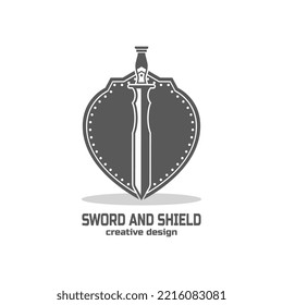 shield and sword logo, weapon and protection icon, silhouette illustration vector