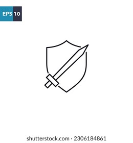 Schild- und Schwertkontur-Symbol Vektorgrafik